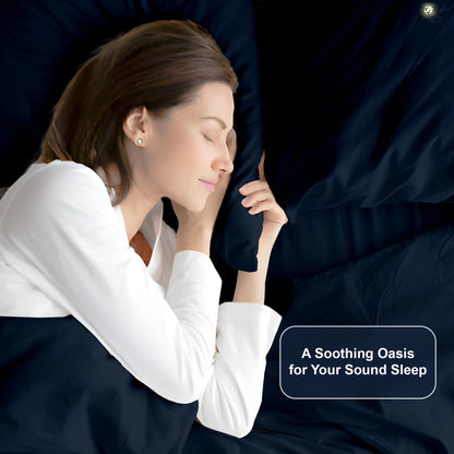 Premium 100% Cotton 4-Piece Bed Sheet Set | 400 TC | Flat Sheet, Elastic Fitted Sheet & 2 Pillow Covers | 10-Inch Deep Pocket (Navy Blue)