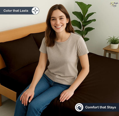 Premium 100% Cotton 4-Piece Bed Sheet Set | 400 TC | Flat Sheet, Elastic Fitted Sheet & 2 Pillow Covers | 10-Inch Deep Pocket (Chocolate)