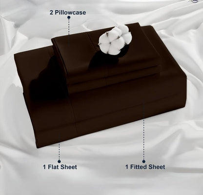 Premium 100% Cotton 4-Piece Bed Sheet Set | 400 TC | Flat Sheet, Elastic Fitted Sheet & 2 Pillow Covers | 10-Inch Deep Pocket (Chocolate)